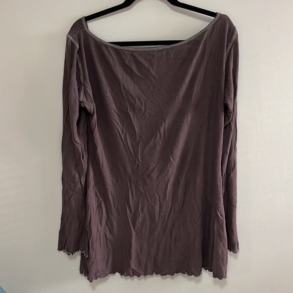 Free People Waffle Long Sleeve Henley Thermal Purple Brown Oversized Medium M - Picture 6 of 6